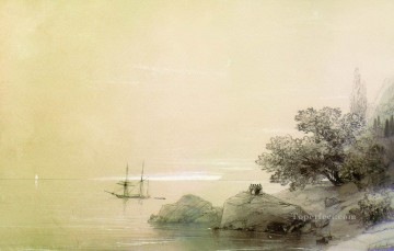 岩の多い海岸を背景にした海 1851 ロマンチックなイワン・アイヴァゾフスキー ロシア Oil Paintings